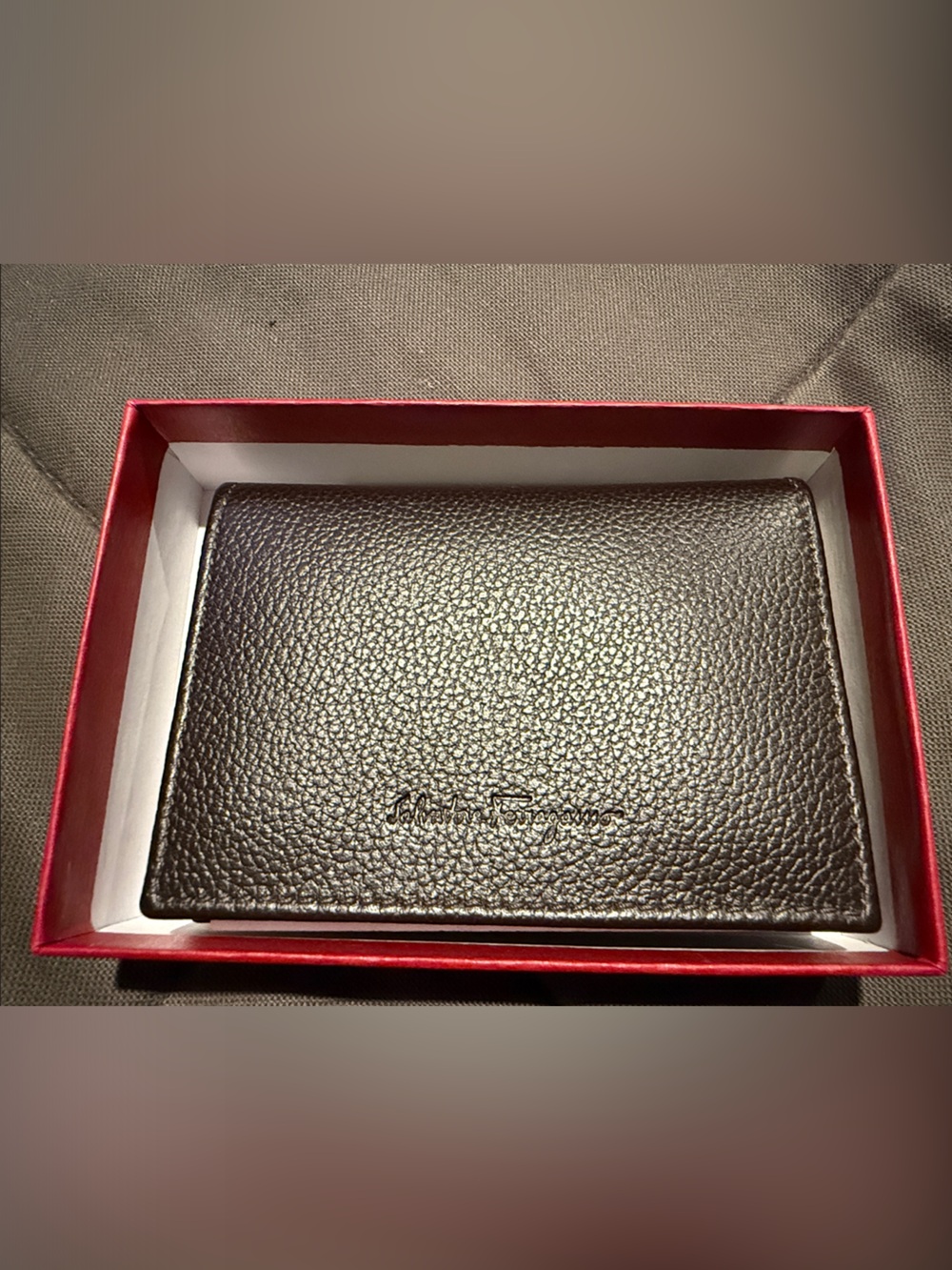 Salvatore Ferragamo Brown Pebbled Leather Card & Key Holder